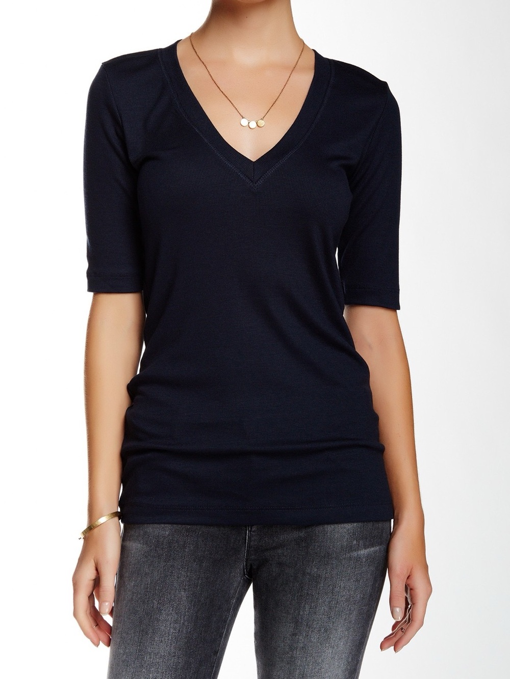 NWT H by bordeaux Navy V-Neck Short Sleeve Tee—Size Small